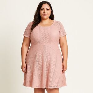 Melrose Dress Blush Pink Crochet Overlay Short Sleeve Lined Zipper Size 14